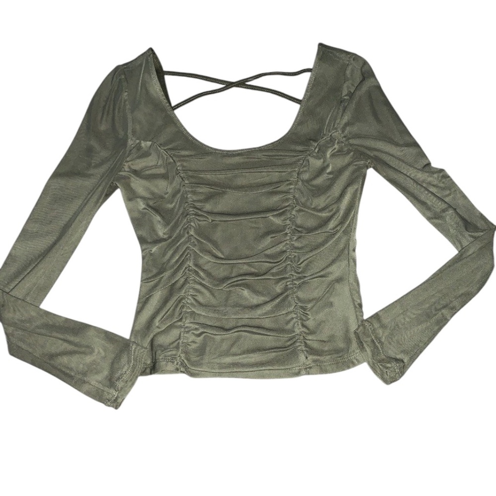 Mesh Green Crop Top, Long-Sleeve, Small